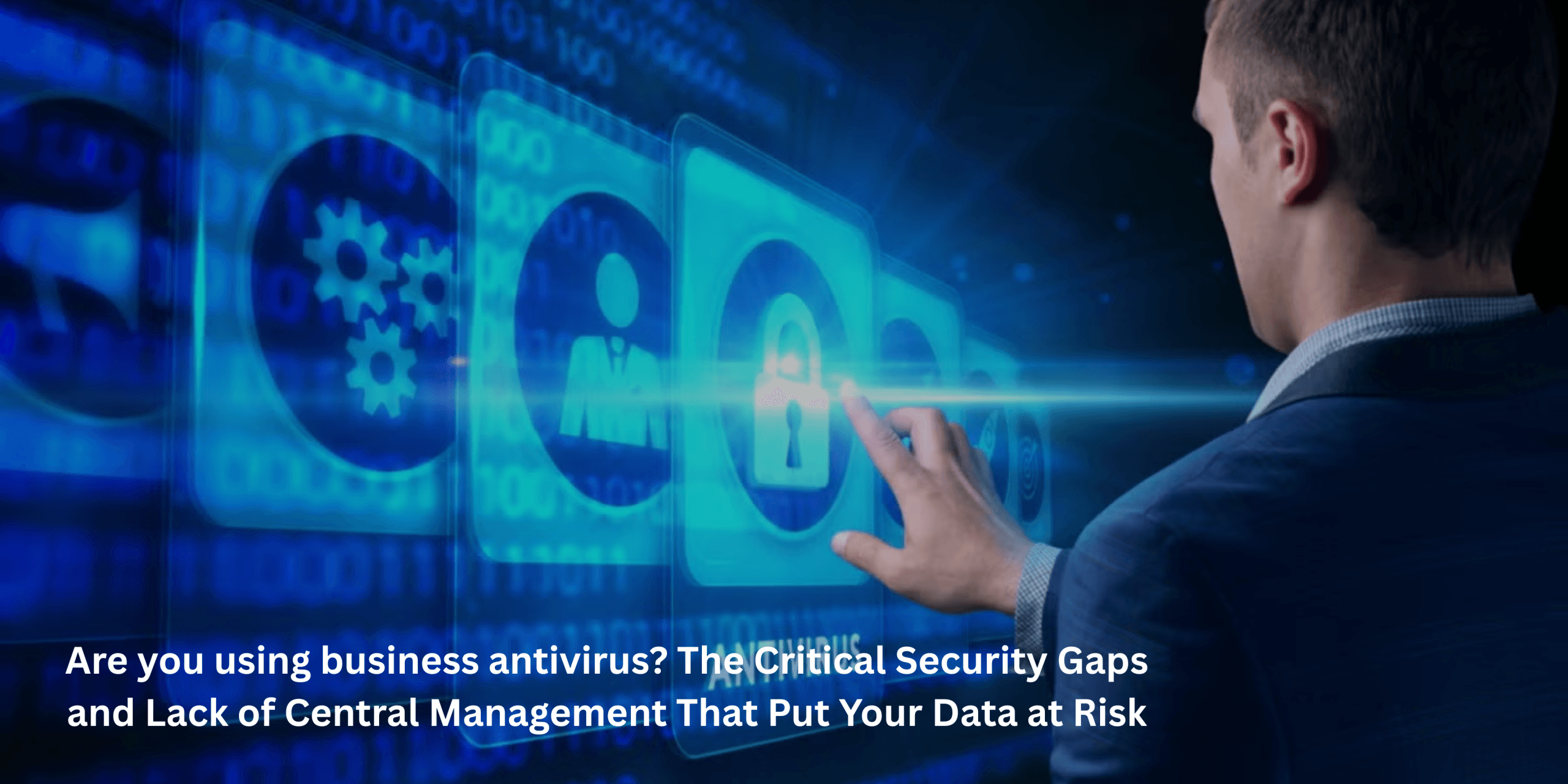 IT professional managing business antivirus dashboard to protect company data
